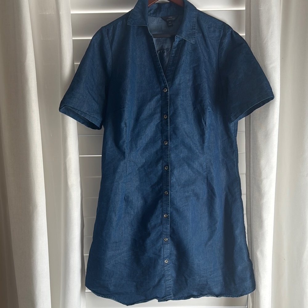 MLLE Gabrielle Denim Button Down Shift Dress Size 1X | Plus Size Summer Dress